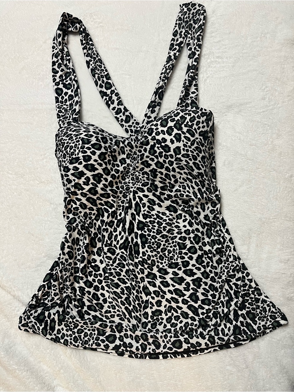 NWT Jantzen Leopard-Print Tankini Top Size 12 Tie Back Tummy Control Side Ruch